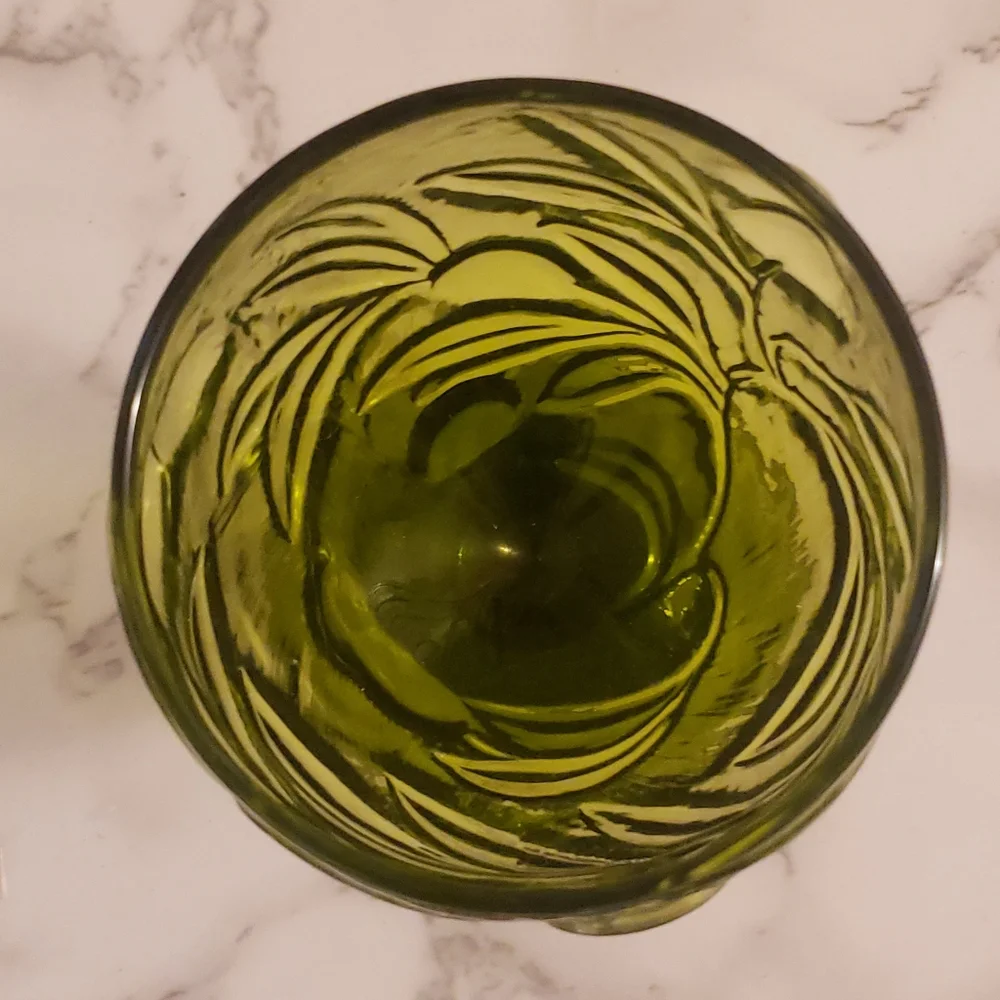 IVV Italy Green Pressed Glass With Olives Branches Goblet
